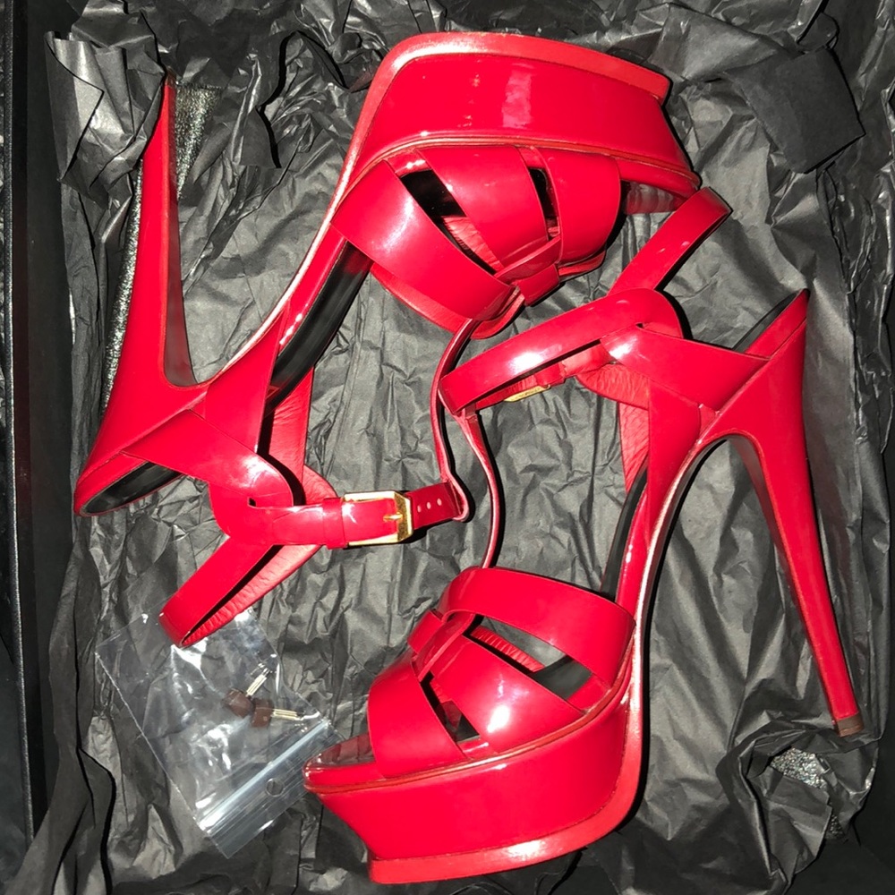 Ysl tribute patent leather red sandal